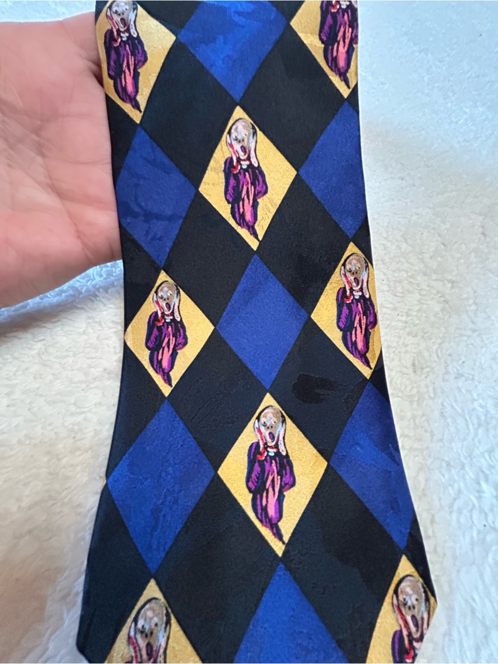 🎁3 for $30 - Novelty Diamond Pattern Silk Tie in Blue, Black & Gold